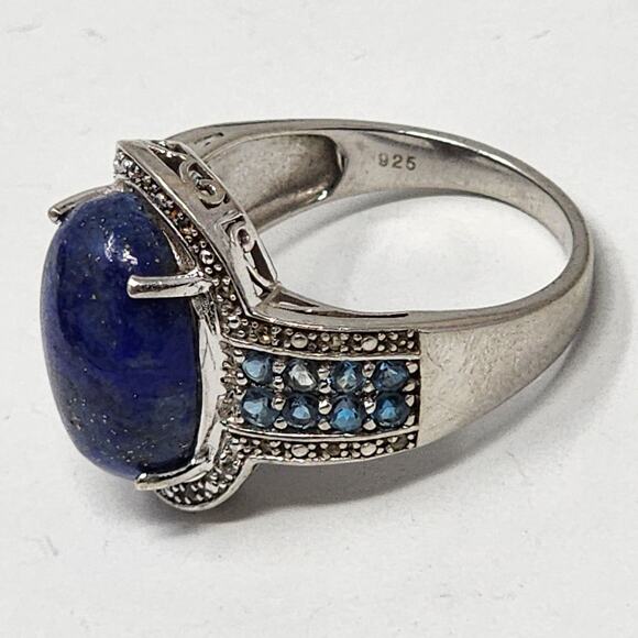 Vintage Lapis Lazuli Aquamarine Sterling Silver Size 10 Ring - Picture 6 of 12